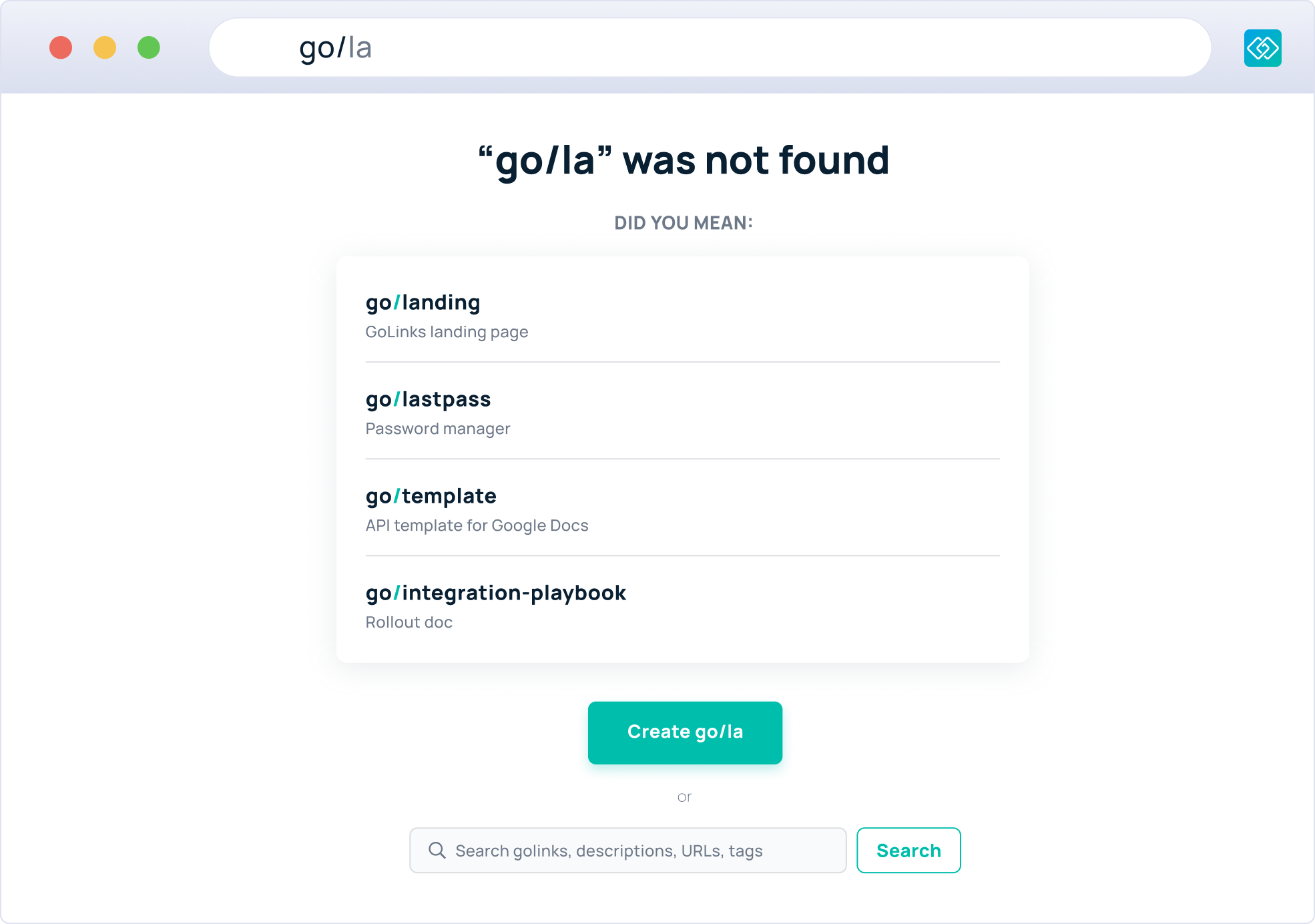 List of results when hitting GoLinks® not found page